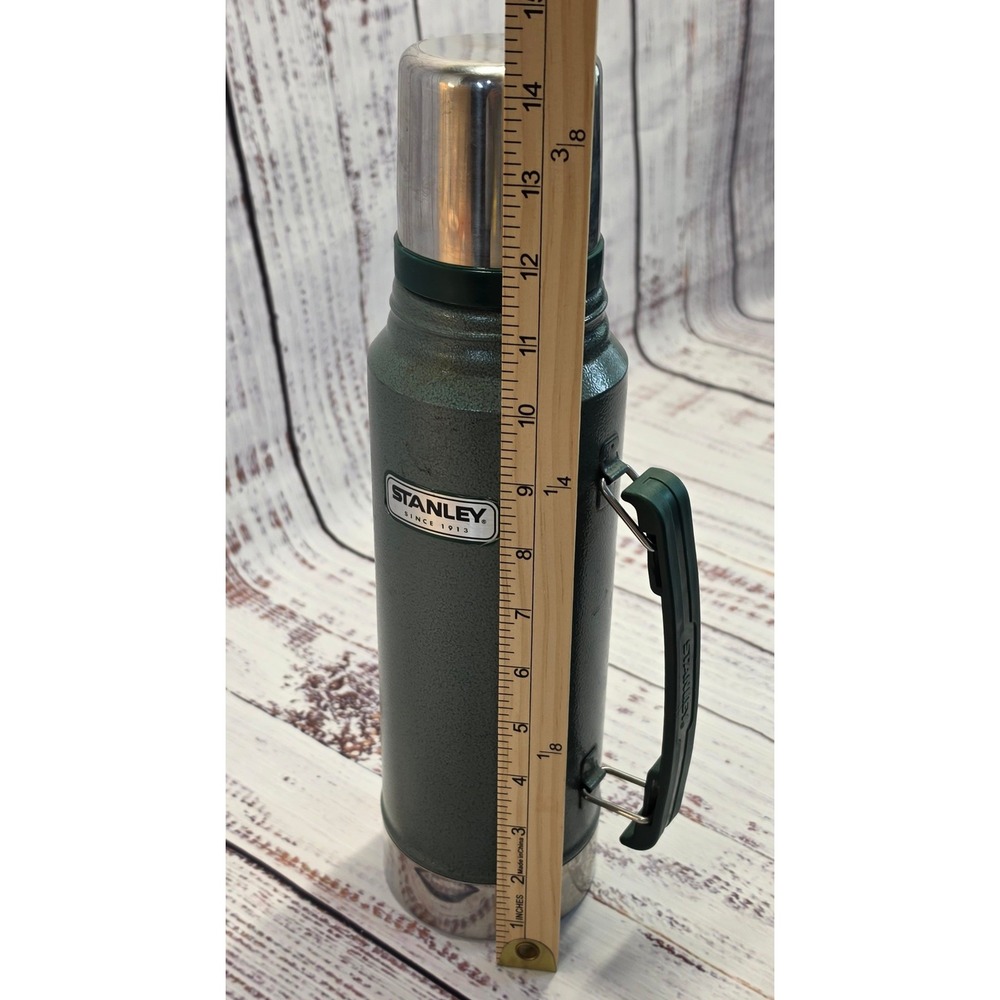 Vintage Stanley Vacuum Insulated Thermos 1.1qt Green EUC Hammertone Classic - Picture 6 of 7
